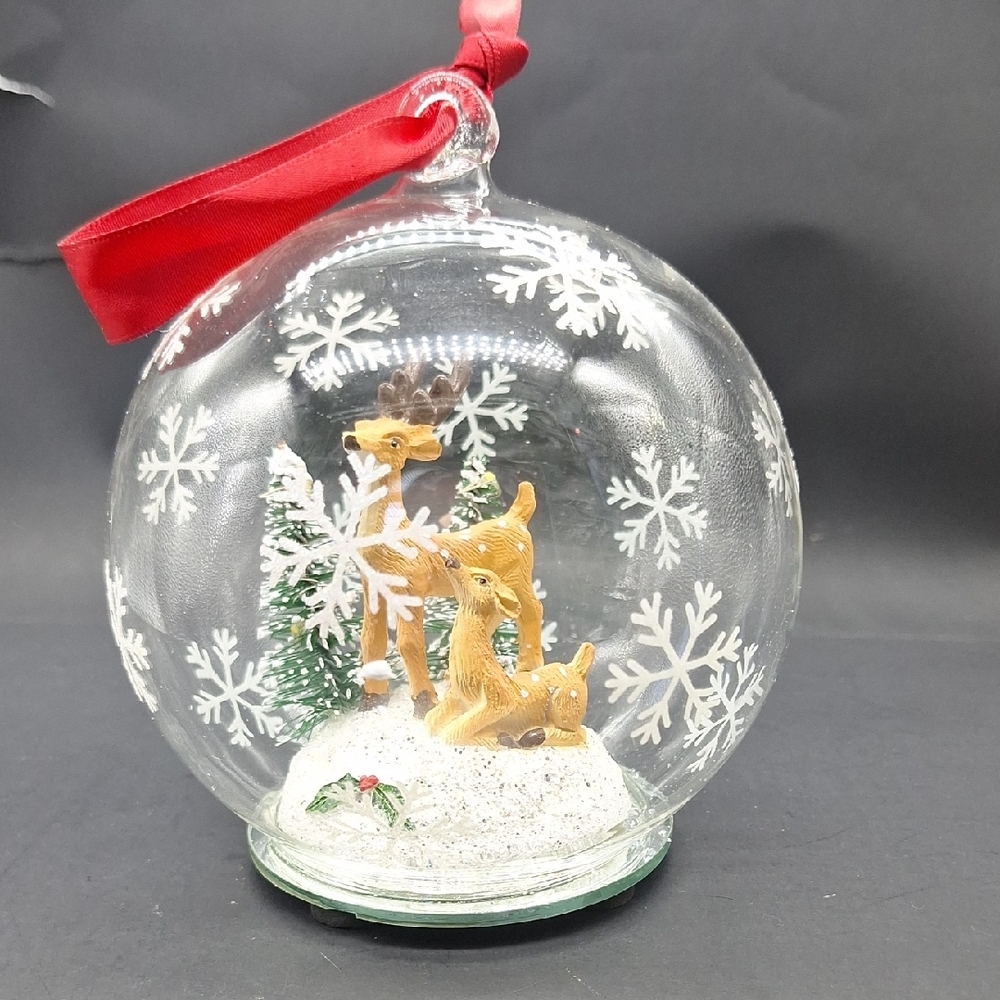 Glass Holiday Ornament with Reindeer and Snowflakes